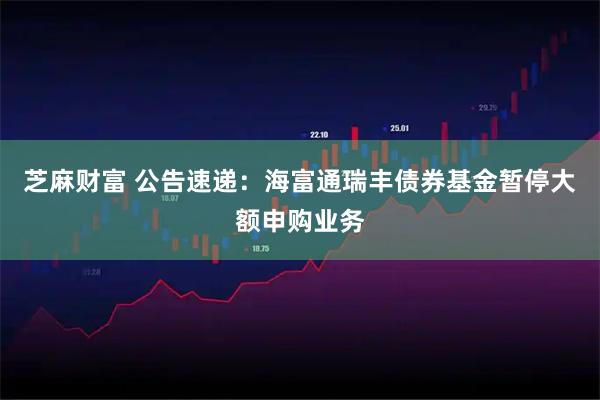 芝麻财富 公告速递：海富通瑞丰债券基金暂停大额申购业务